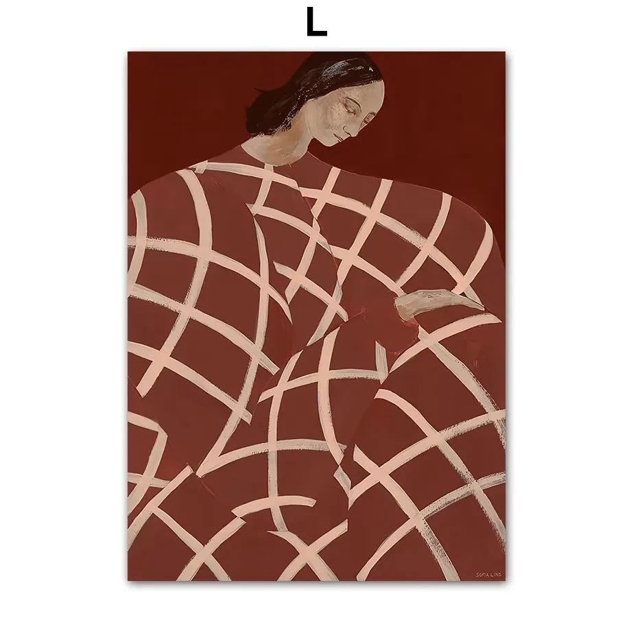 Abstract Figure Lines Stripe Girl Colorful Wall Art Canvas Painting Posters and Prints Bar Hotel Pictures for Living Room Dec