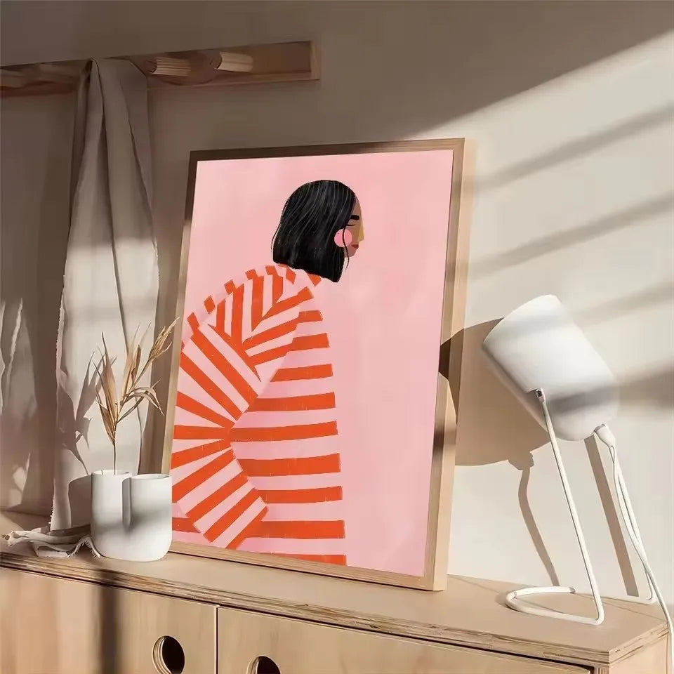 Abstract Figure Lines Stripe Girl Colorful Wall Art Canvas Painting Posters and Prints Bar Hotel Pictures for Living Room Dec