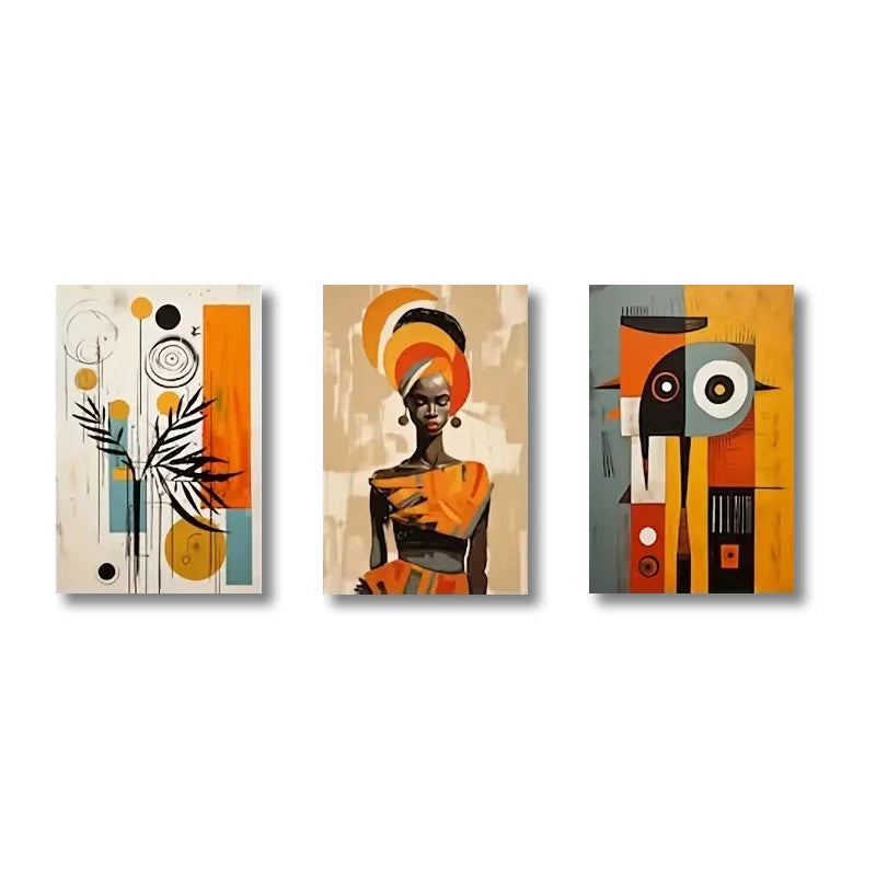 3pcs Abstract Ethnic Posters  African Wall Art Set Afro Bohemian Canvas Painting Decor Black Woman Art Bedroom Living Room Decor