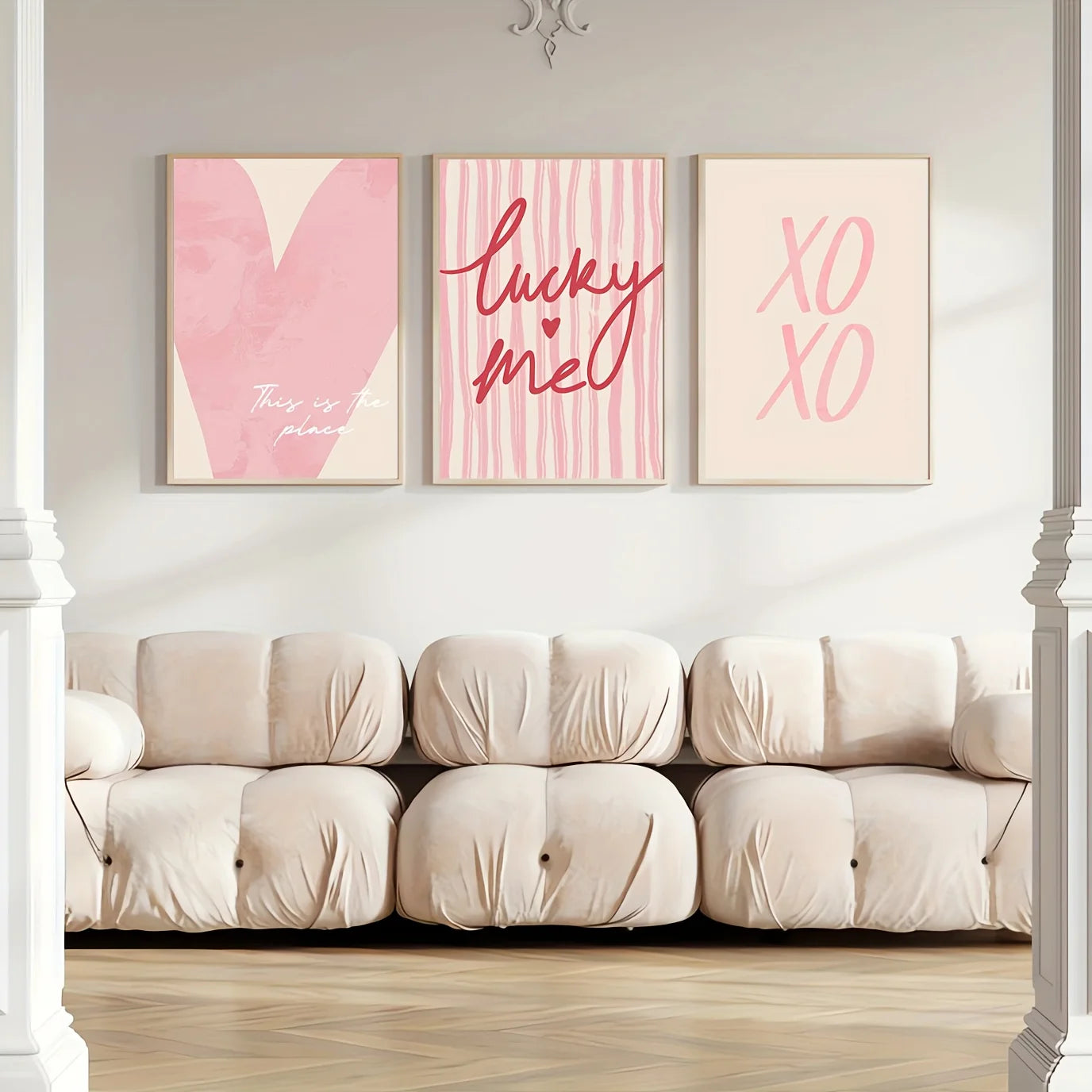 3pcs/set Pink Striped Heart Lucky Me Canvas Print Y2k Preparatory Wall Art Poster Valentine's Day Coquette Aesthetics Home Decor
