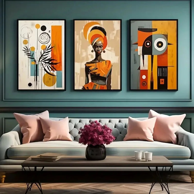 3pcs Abstract Ethnic Posters  African Wall Art Set Afro Bohemian Canvas Painting Decor Black Woman Art Bedroom Living Room Decor