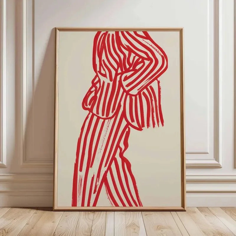 Abstract Figure Lines Stripe Girl Colorful Wall Art Canvas Painting Posters and Prints Bar Hotel Pictures for Living Room Dec