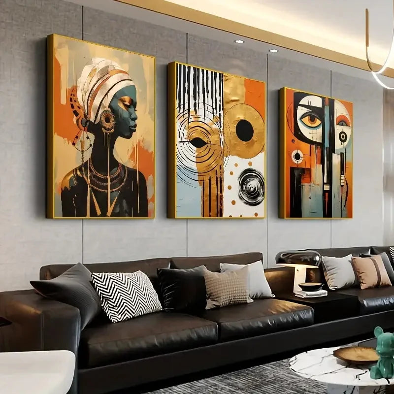 3pcs Abstract Ethnic Posters  African Wall Art Set Afro Bohemian Canvas Painting Decor Black Woman Art Bedroom Living Room Decor