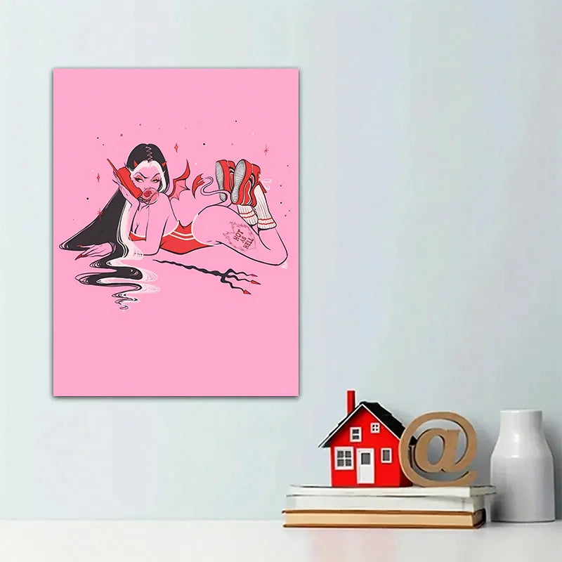 Classic Abstract Wall Art Devil Girl Calling Creative HD Canvas Print Poster Home Living Room Bedroom Decorative Painting