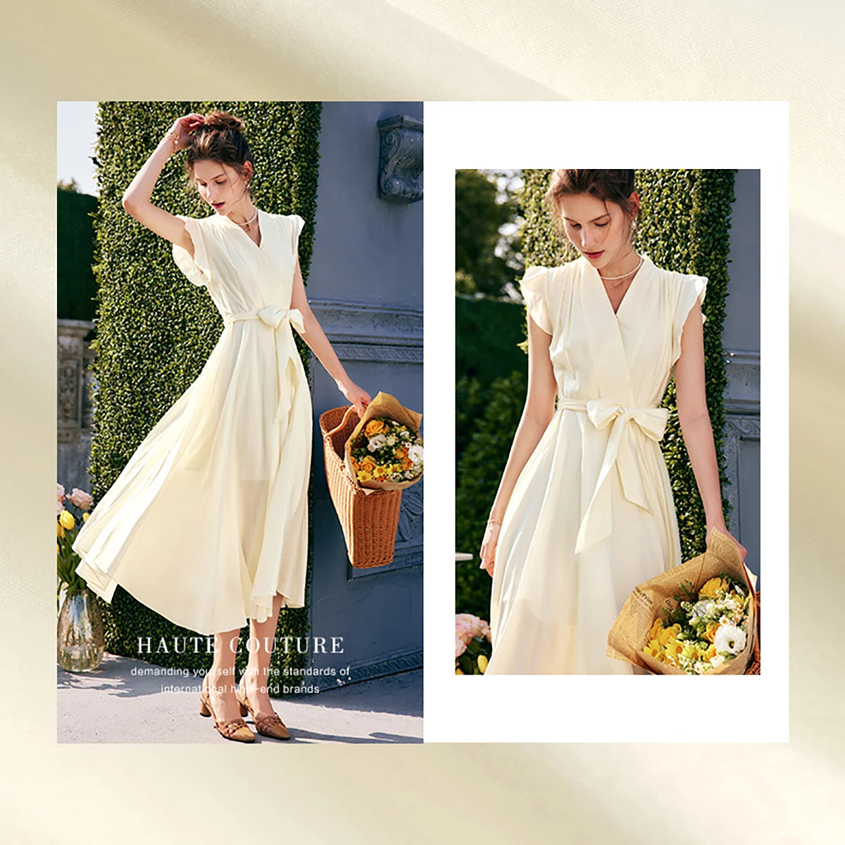 OLrain Elegant Womens Summer Dresses 2026 Fashion Ladies Holiday Vacation V Neck Flying Sleeve Swing Long Dress O22XL53651