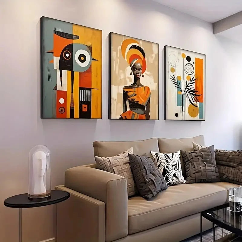 3pcs Abstract Ethnic Posters  African Wall Art Set Afro Bohemian Canvas Painting Decor Black Woman Art Bedroom Living Room Decor