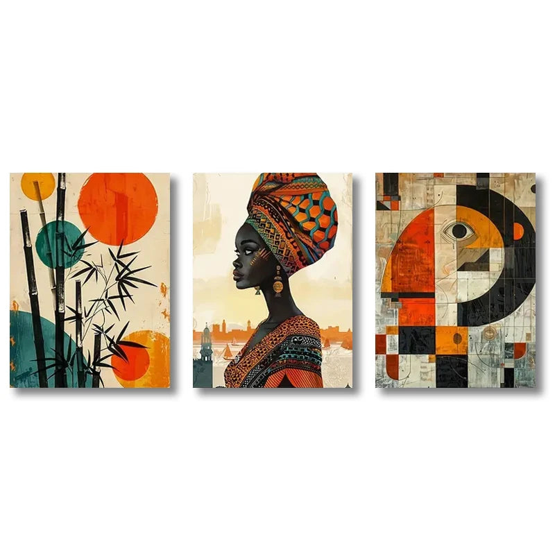 3pcs Abstract Ethnic Posters  African Wall Art Set Afro Bohemian Canvas Painting Decor Black Woman Art Bedroom Living Room Decor