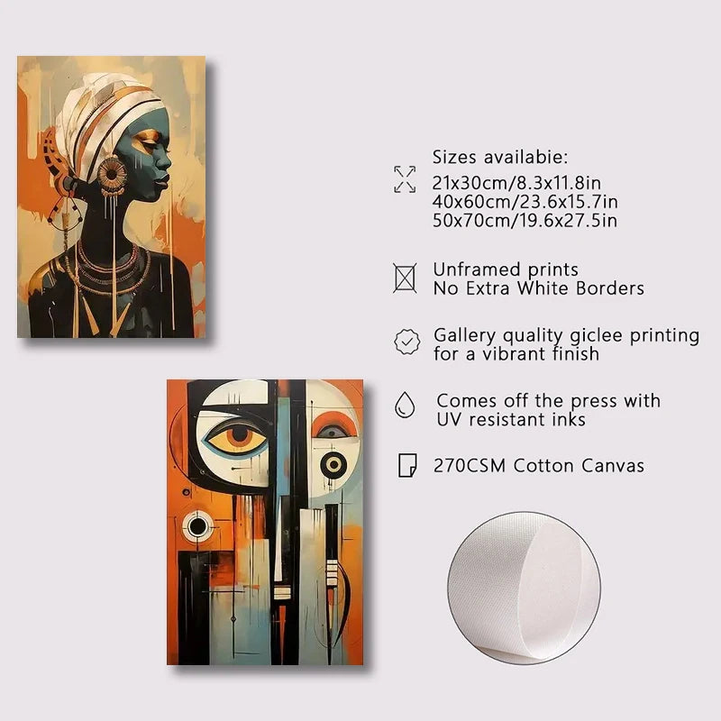 3pcs Abstract Ethnic Posters  African Wall Art Set Afro Bohemian Canvas Painting Decor Black Woman Art Bedroom Living Room Decor