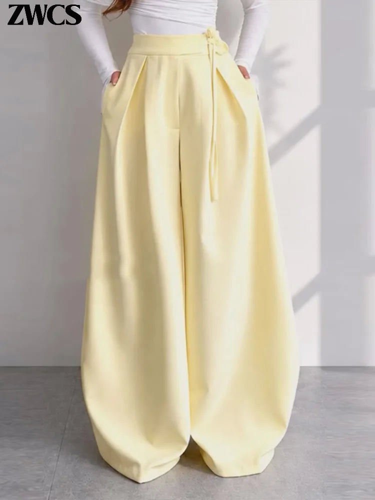 Elegant Waist-cinching Blazer Pants Set Women's Slim V-neck Single-breasted Pleated Coat Loose Wide Leg Trousers 2026 New Outfit