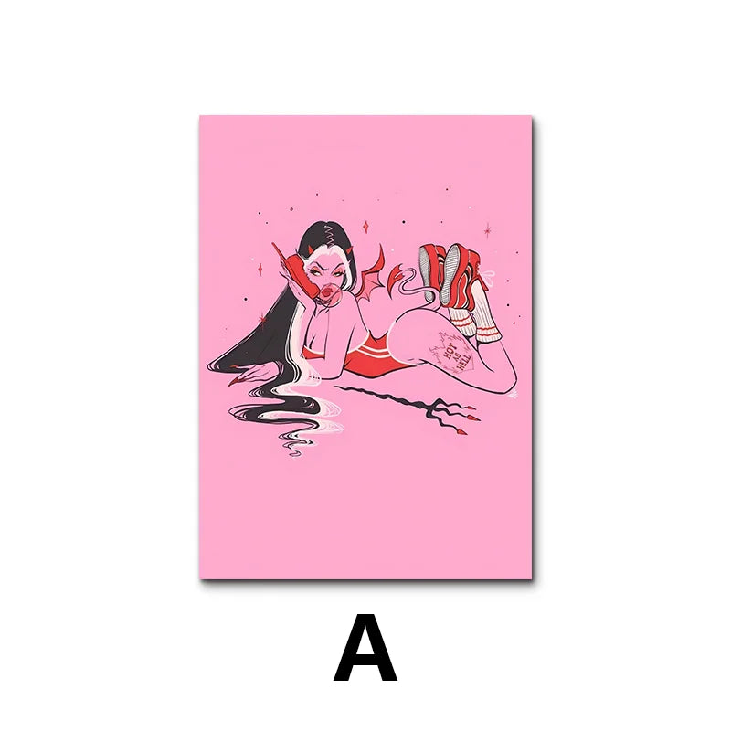 Classic Abstract Wall Art Devil Girl Calling Creative HD Canvas Print Poster Home Living Room Bedroom Decorative Painting