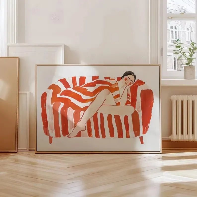 Abstract Figure Lines Stripe Girl Colorful Wall Art Canvas Painting Posters and Prints Bar Hotel Pictures for Living Room Dec