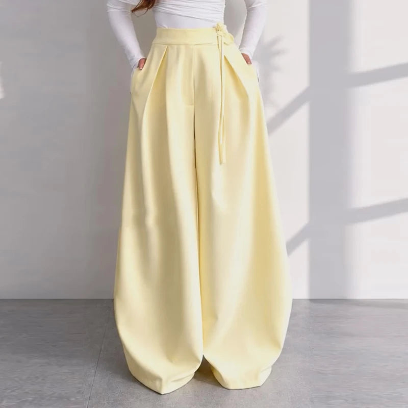 Elegant Waist-cinching Blazer Pants Set Women's Slim V-neck Single-breasted Pleated Coat Loose Wide Leg Trousers 2026 New Outfit