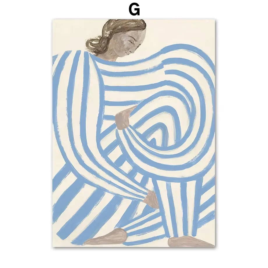 Abstract Figure Lines Stripe Girl Colorful Wall Art Canvas Painting Posters and Prints Bar Hotel Pictures for Living Room Dec