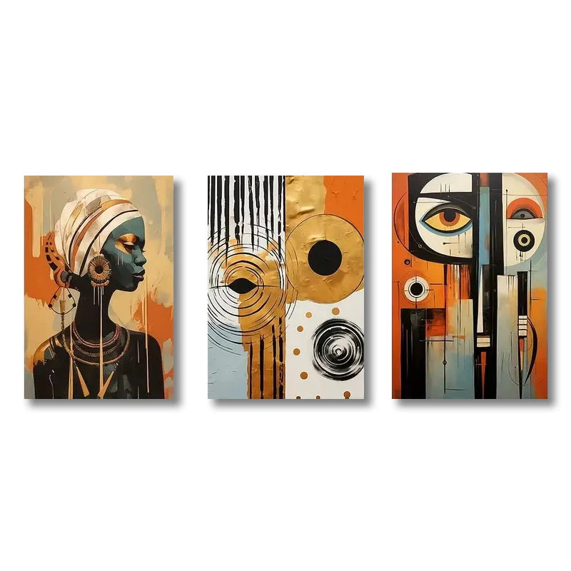 3pcs Abstract Ethnic Posters  African Wall Art Set Afro Bohemian Canvas Painting Decor Black Woman Art Bedroom Living Room Decor