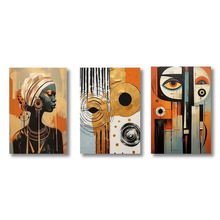 3pcs Abstract Ethnic Posters  African Wall Art Set Afro Bohemian Canvas Painting Decor Black Woman Art Bedroom Living Room Decor