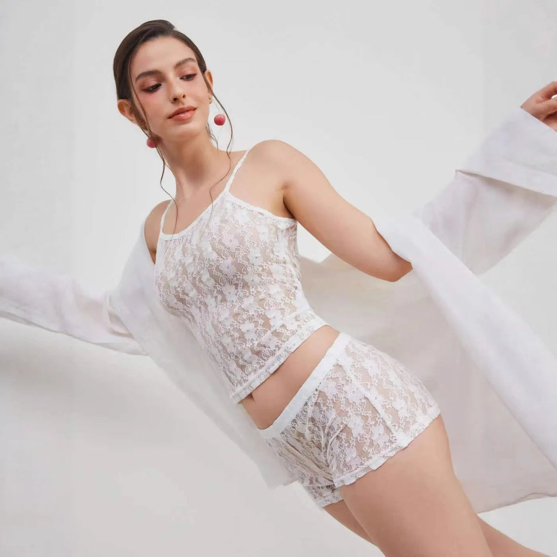 Sleeveless sexy lace hollow transparent summer sweet crop top women's Y2K vest lace see through top streetwear