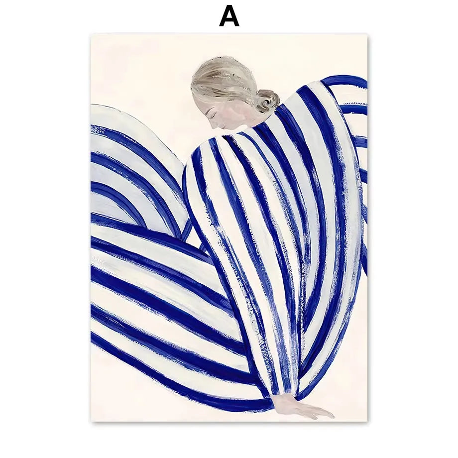 Abstract Figure Lines Stripe Girl Colorful Wall Art Canvas Painting Posters and Prints Bar Hotel Pictures for Living Room Dec