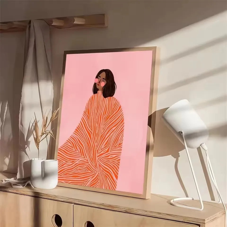 Abstract Figure Lines Stripe Girl Colorful Wall Art Canvas Painting Posters and Prints Bar Hotel Pictures for Living Room Dec