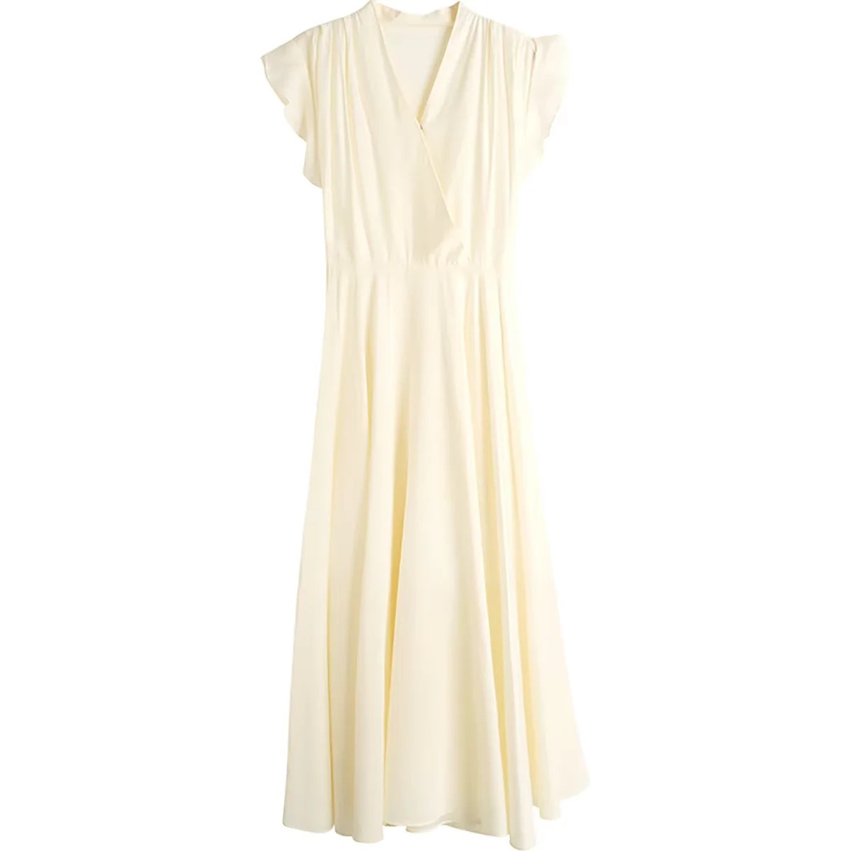 OLrain Elegant Womens Summer Dresses 2026 Fashion Ladies Holiday Vacation V Neck Flying Sleeve Swing Long Dress O22XL53651