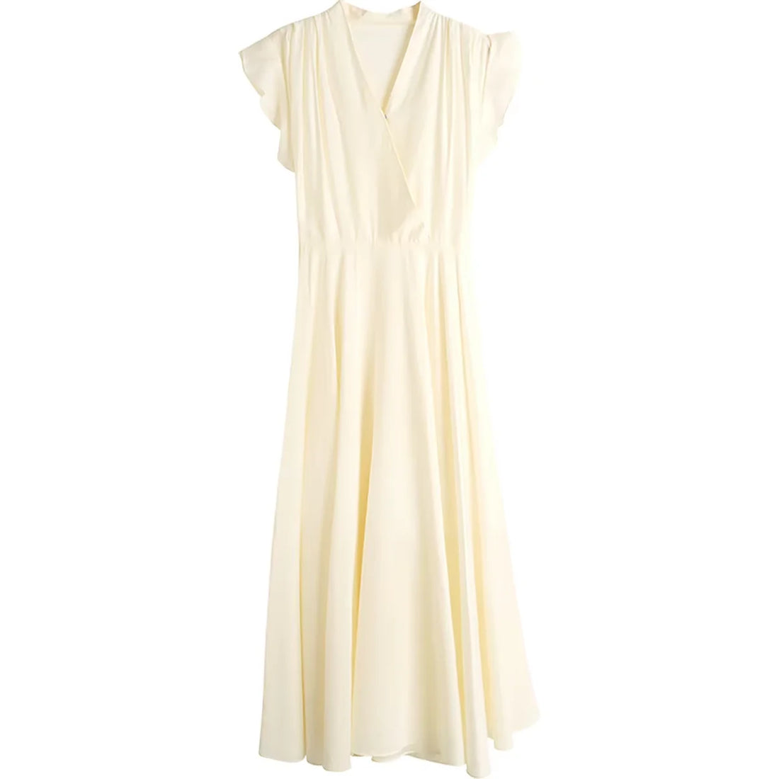 OLrain Elegant Womens Summer Dresses 2026 Fashion Ladies Holiday Vacation V Neck Flying Sleeve Swing Long Dress O22XL53651