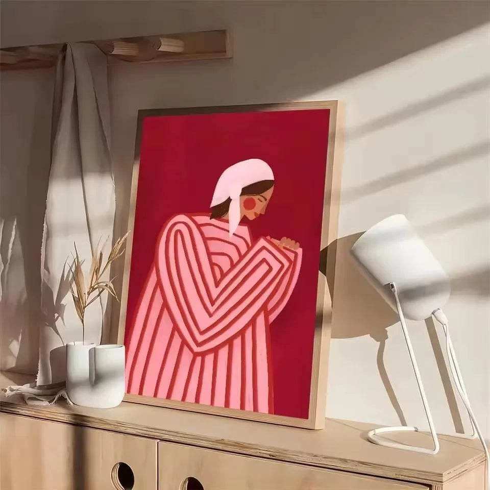 Abstract Figure Lines Stripe Girl Colorful Wall Art Canvas Painting Posters and Prints Bar Hotel Pictures for Living Room Dec