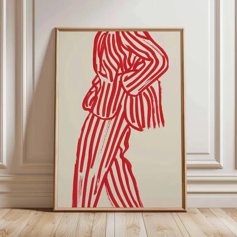 Abstract Figure Lines Stripe Girl Colorful Wall Art Canvas Painting Posters and Prints Bar Hotel Pictures for Living Room Dec