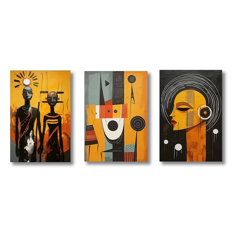 3pcs Abstract Ethnic Posters  African Wall Art Set Afro Bohemian Canvas Painting Decor Black Woman Art Bedroom Living Room Decor