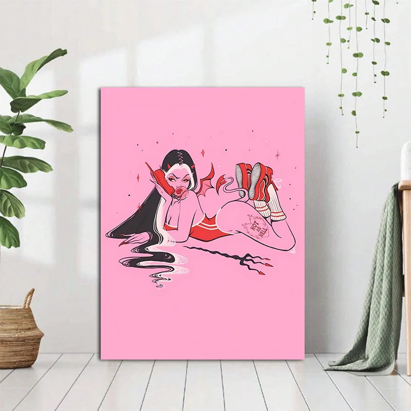 Classic Abstract Wall Art Devil Girl Calling Creative HD Canvas Print Poster Home Living Room Bedroom Decorative Painting
