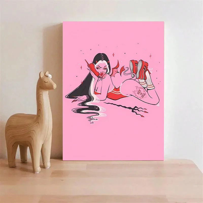 Classic Abstract Wall Art Devil Girl Calling Creative HD Canvas Print Poster Home Living Room Bedroom Decorative Painting