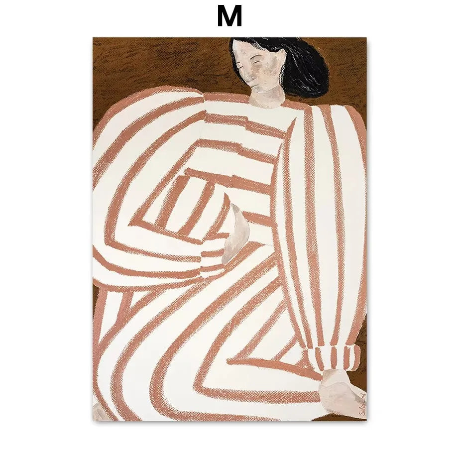 Abstract Figure Lines Stripe Girl Colorful Wall Art Canvas Painting Posters and Prints Bar Hotel Pictures for Living Room Dec